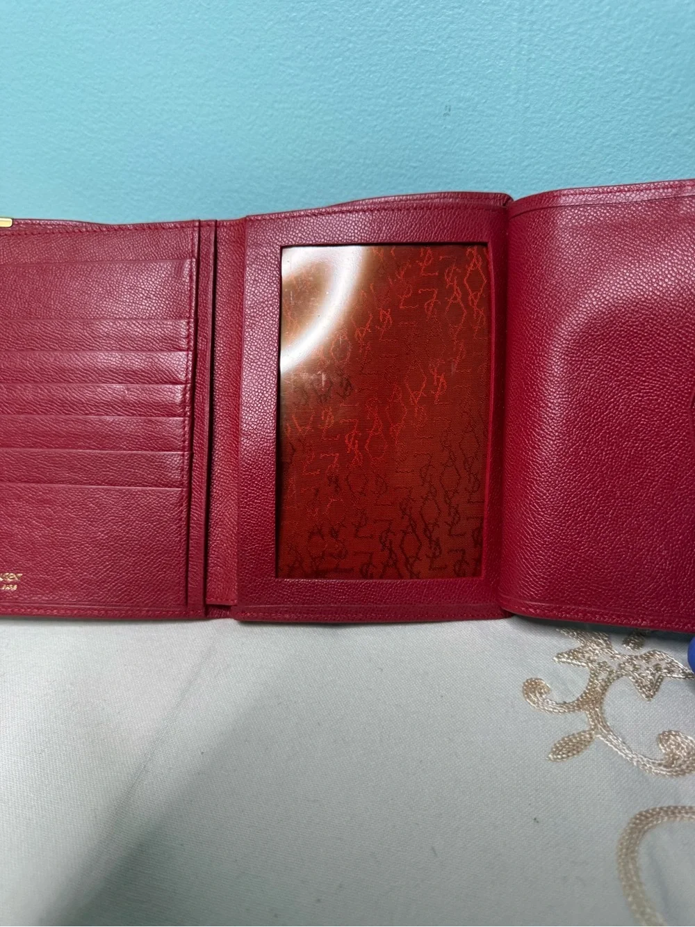 Yves Saint Laurent Red Leather Travel Cover with Gold Corner Accents